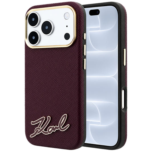 MagSafe tok Apple iPhone 18 Pro / 17 Pro számára, Karl Lagerfeld, szemcsés gyanta logóval, bordó