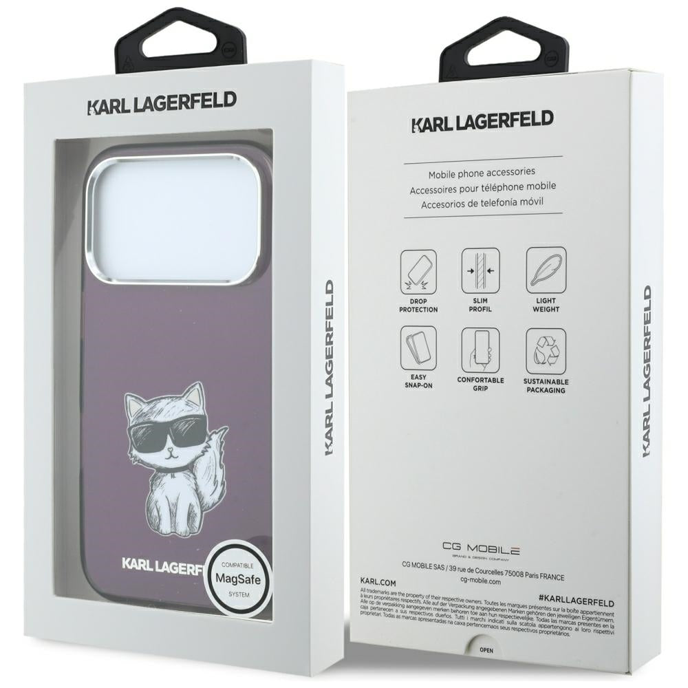 MagSafe tok Apple iPhone 18 Pro / 17 Pro készülékhez, Karl Lagerfeld, HC IML Choupette Body Sketch Print, Bordó