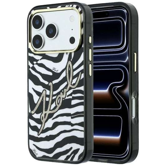 MagSafe tok Apple iPhone 18 Pro / 17 Pro számára, Karl Lagerfeld, HC IML Signature Zebra Glitter Gold, Fekete