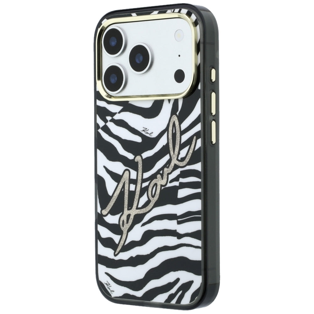 MagSafe tok Apple iPhone 18 Pro / 17 Pro számára, Karl Lagerfeld, HC IML Signature Zebra Glitter Gold, Fekete