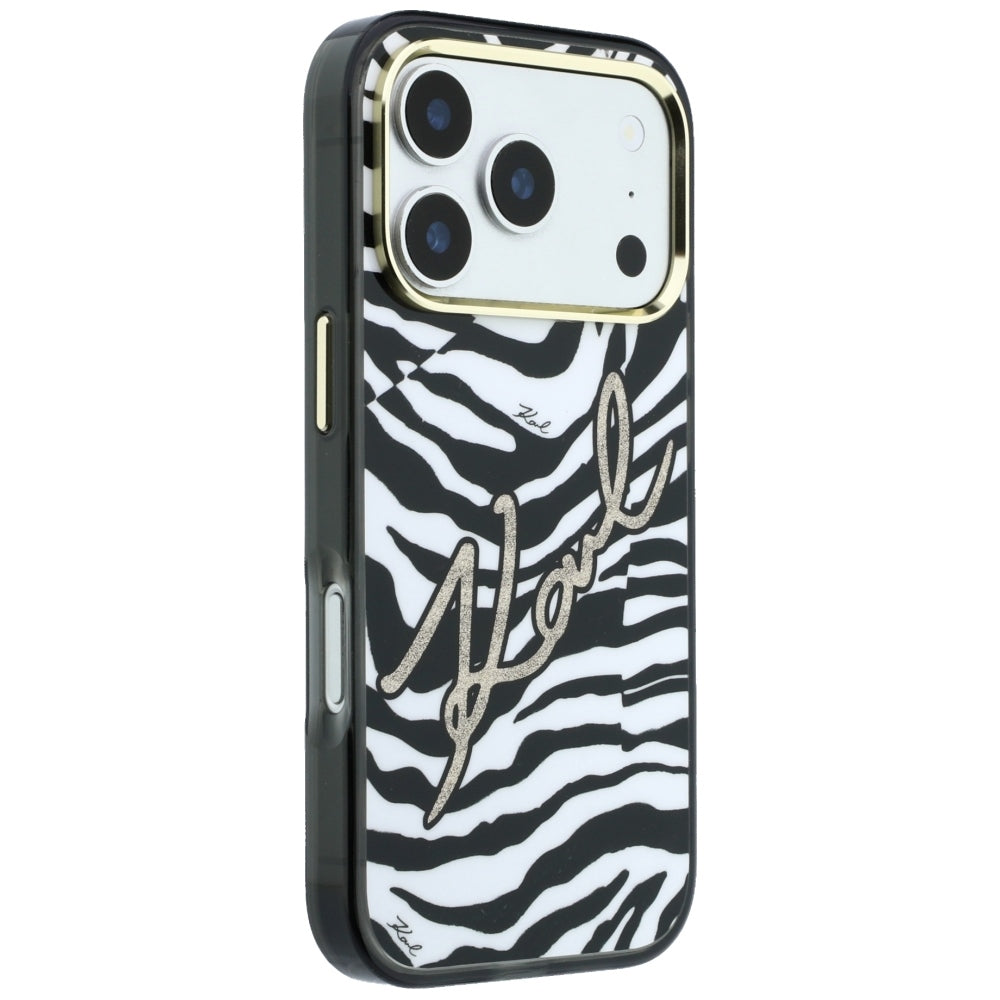 MagSafe tok Apple iPhone 18 Pro / 17 Pro számára, Karl Lagerfeld, HC IML Signature Zebra Glitter Gold, Fekete