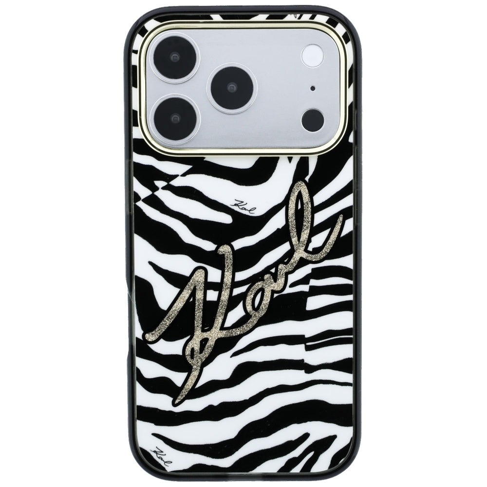 MagSafe tok Apple iPhone 18 Pro / 17 Pro számára, Karl Lagerfeld, HC IML Signature Zebra Glitter Gold, Fekete