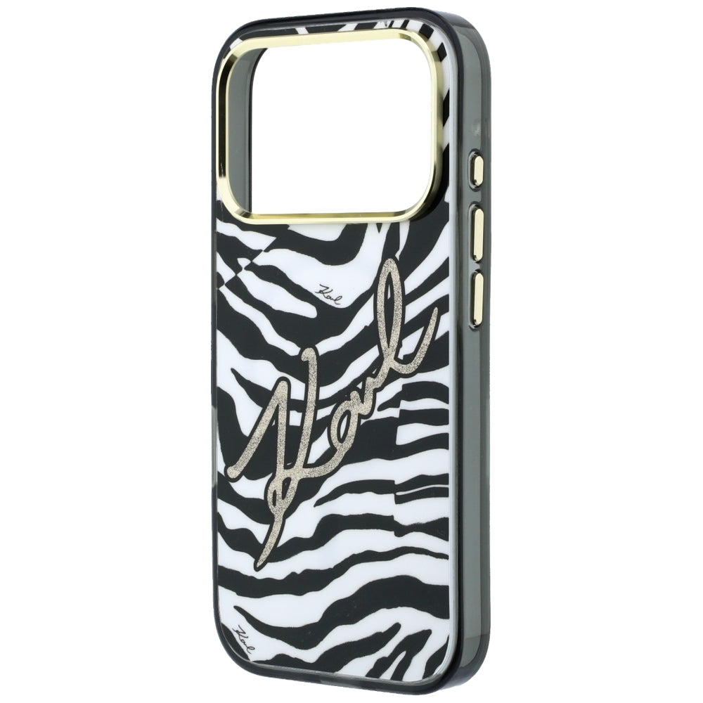 MagSafe tok Apple iPhone 18 Pro / 17 Pro számára, Karl Lagerfeld, HC IML Signature Zebra Glitter Gold, Fekete
