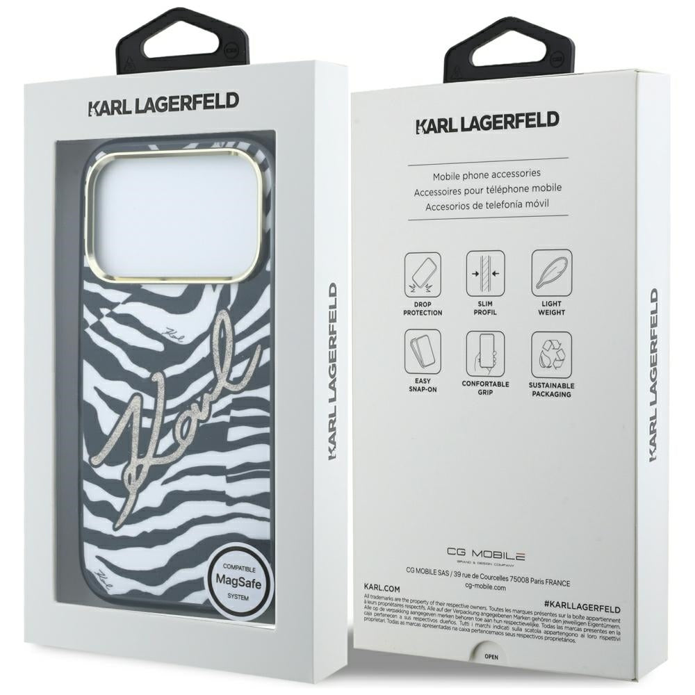 MagSafe tok Apple iPhone 18 Pro / 17 Pro számára, Karl Lagerfeld, HC IML Signature Zebra Glitter Gold, Fekete