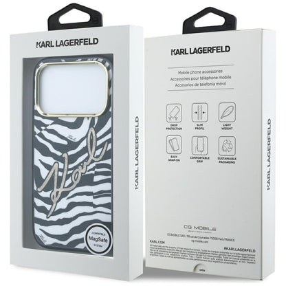 MagSafe tok Apple iPhone 18 Pro / 17 Pro számára, Karl Lagerfeld, HC IML Signature Zebra Glitter Gold, Fekete