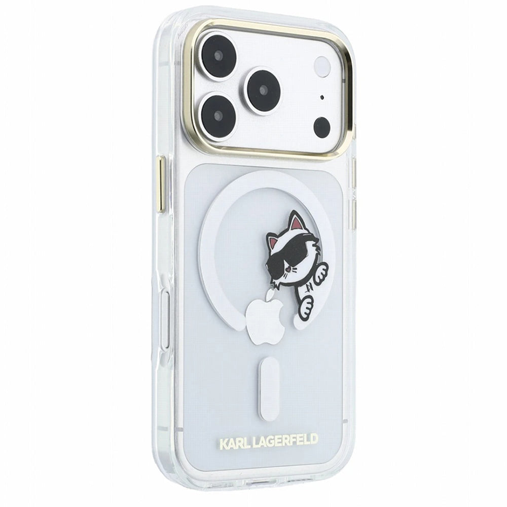 MagSafe tok Apple iPhone 18 Pro / 17 Pro számára, Karl Lagerfeld, IML Peekaboo nyomat és fém keret, átlátszó