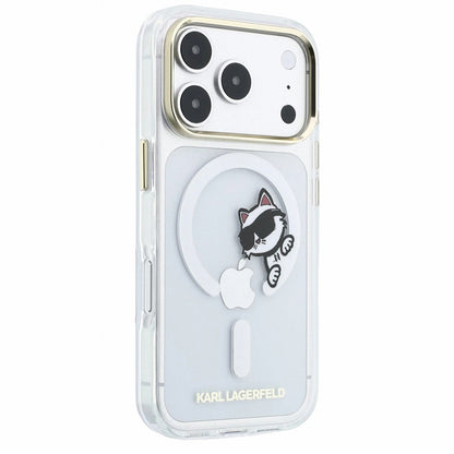 MagSafe tok Apple iPhone 18 Pro / 17 Pro számára, Karl Lagerfeld, IML Peekaboo nyomat és fém keret, átlátszó