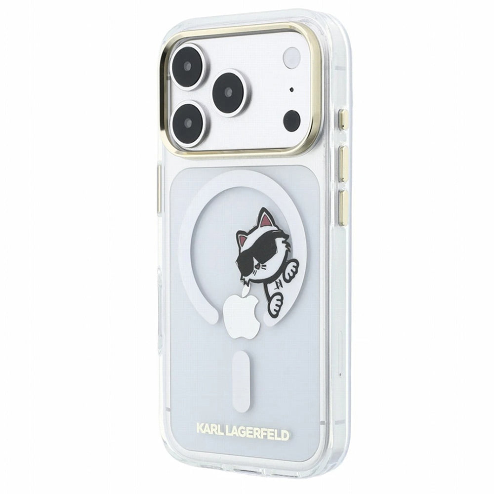 MagSafe tok Apple iPhone 18 Pro / 17 Pro számára, Karl Lagerfeld, IML Peekaboo nyomat és fém keret, átlátszó