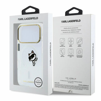 MagSafe tok Apple iPhone 18 Pro / 17 Pro számára, Karl Lagerfeld, IML Peekaboo nyomat és fém keret, átlátszó