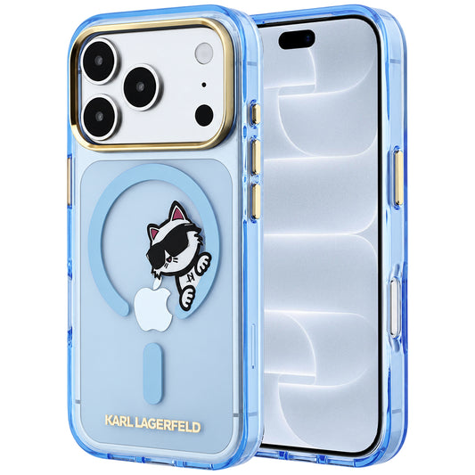 MagSafe tok Apple iPhone 18 Pro / 17 Pro számára, Karl Lagerfeld, IML Peekaboo nyomat és fém keret, kék