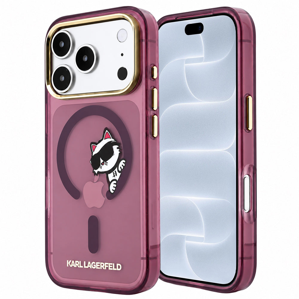 MagSafe Case for Apple iPhone 18 Pro / 17 Pro, Karl Lagerfeld, IML Peekaboo Print and Metal Frame, Burgundy