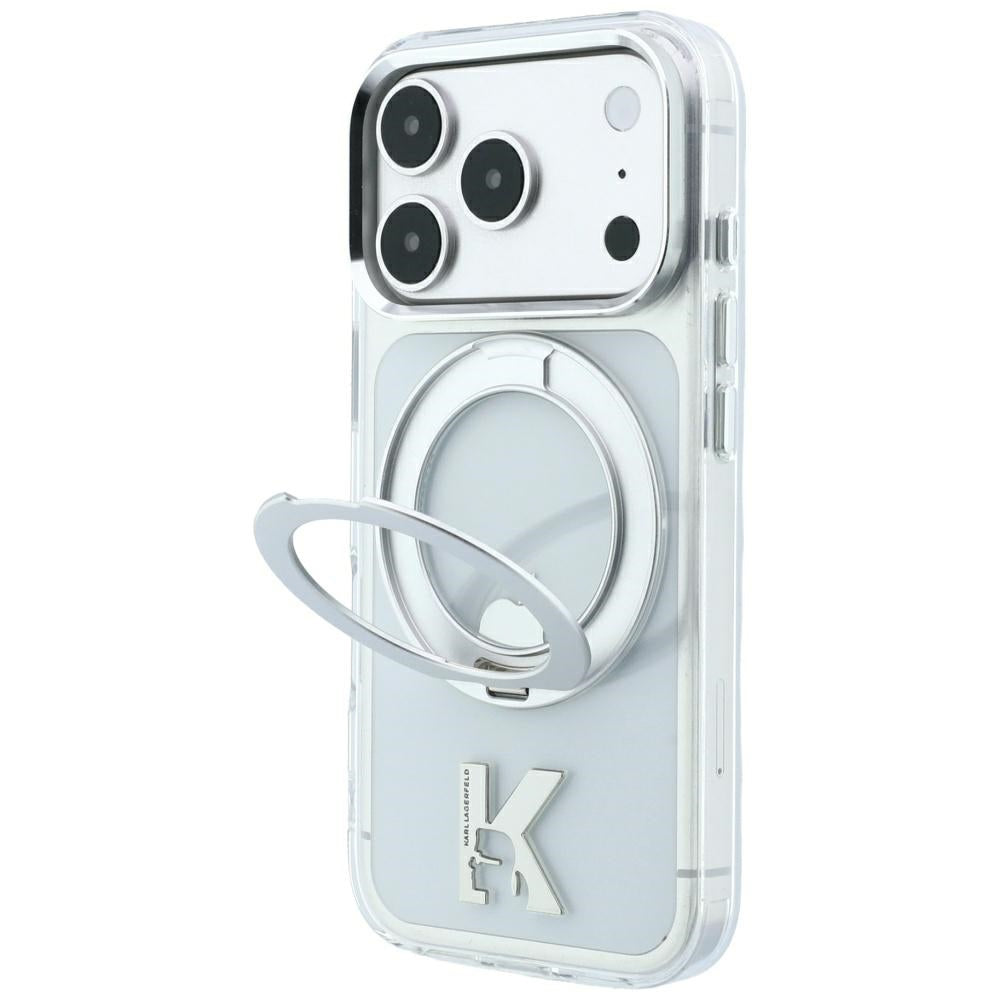 MagSafe tok Apple iPhone 18 Pro / 17 Pro készülékhez, Karl Lagerfeld, IML gyűrűs állvány Kameo fém, átlátszó