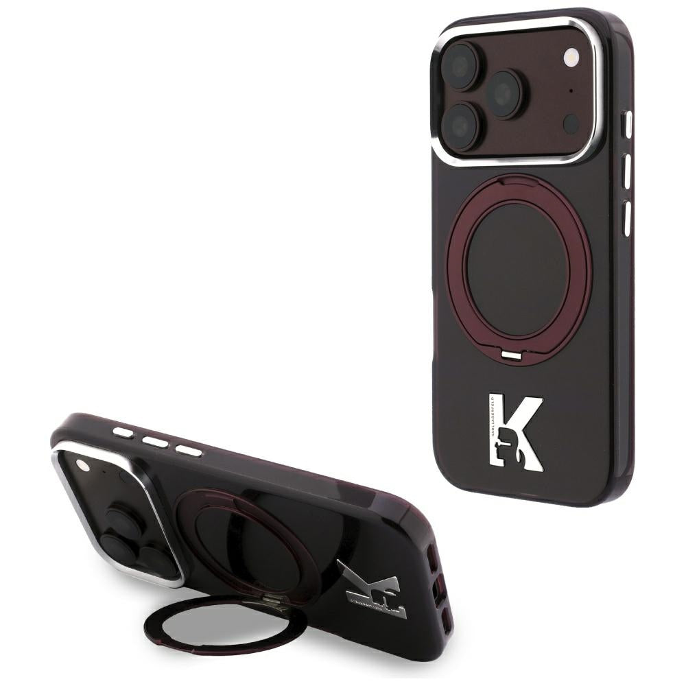 MagSafe Case for Apple iPhone 18 Pro / 17 Pro, Karl Lagerfeld, IML Ring Stand Kameo Metal, Burgundy