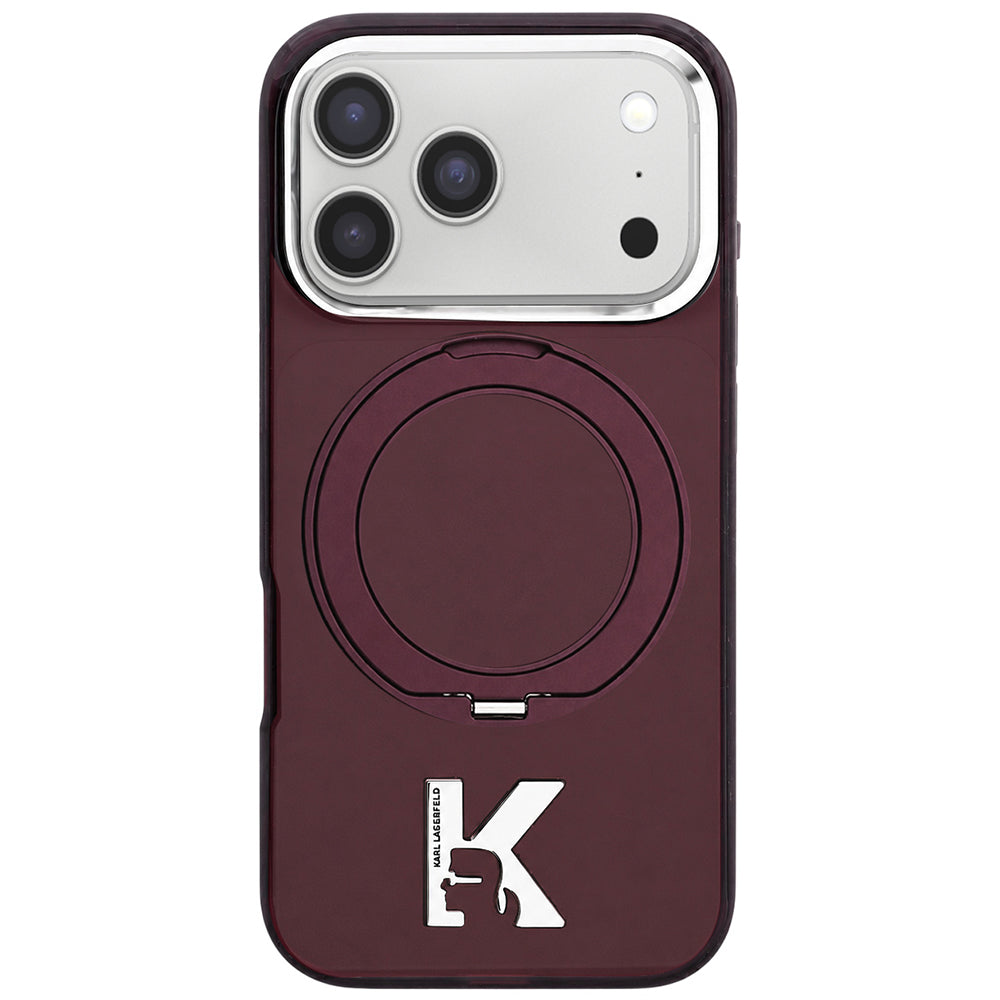 MagSafe Case for Apple iPhone 18 Pro / 17 Pro, Karl Lagerfeld, IML Ring Stand Kameo Metal, Burgundy