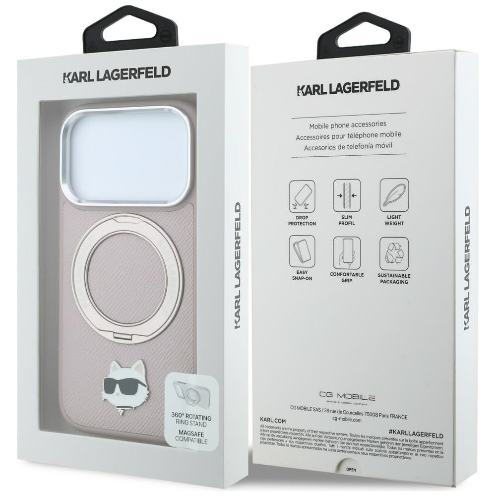 MagSafe tok Apple iPhone 18 Pro / 17 Pro készülékhez, Karl Lagerfeld, Ring Stand 360 Choupette Pin, rózsaszín
