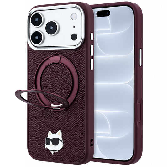 MagSafe tok Apple iPhone 18 Pro / 17 Pro-hoz, Karl Lagerfeld, Ring Stand 360 Choupette Pin, Bordó