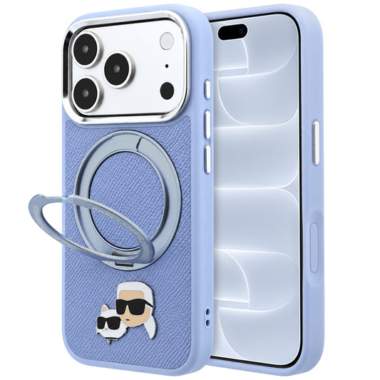 MagSafe tok Apple iPhone 18 Pro / 17 Pro-hoz, Karl Lagerfeld, Ring Stand 360 Karl & Choupette kitűző, Kék