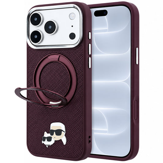 MagSafe tok Apple iPhone 18 Pro / 17 Pro számára, Karl Lagerfeld, Ring Stand 360 Karl & Choupette kitűző, Bordó