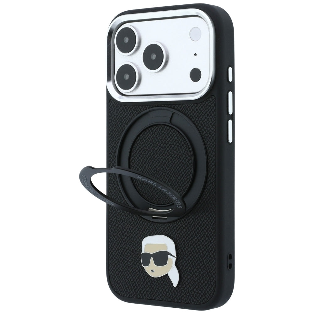 MagSafe tok Apple iPhone 18 Pro / 17 Pro készülékhez, Karl Lagerfeld, Ring Stand 360 Karl Pin, Fekete