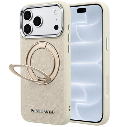 MagSafe Case for Apple iPhone 18 Pro / 17 Pro, Karl Lagerfeld, Ring Stand 360 Saffiano, Beige