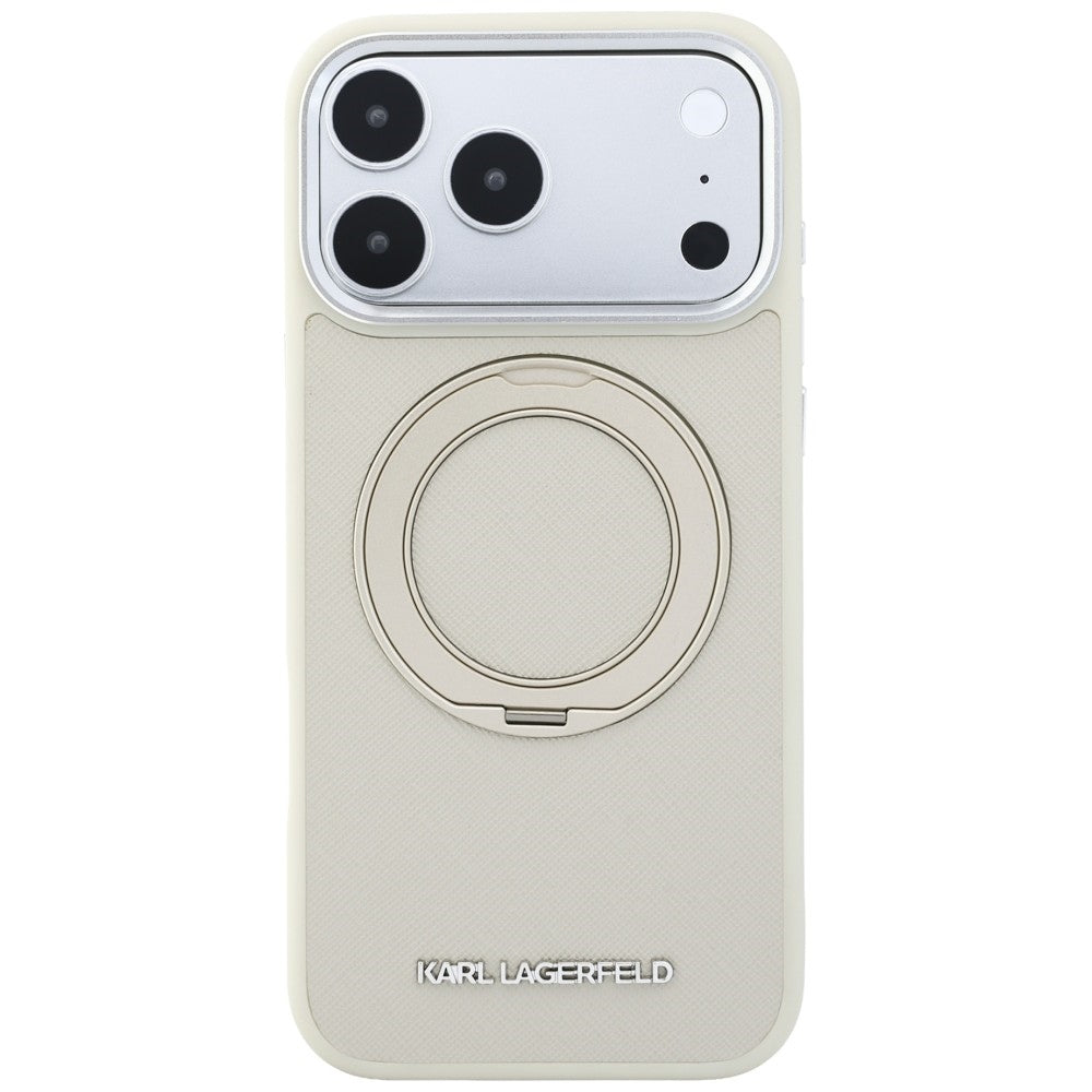 MagSafe Case for Apple iPhone 18 Pro / 17 Pro, Karl Lagerfeld, Ring Stand 360 Saffiano, Beige