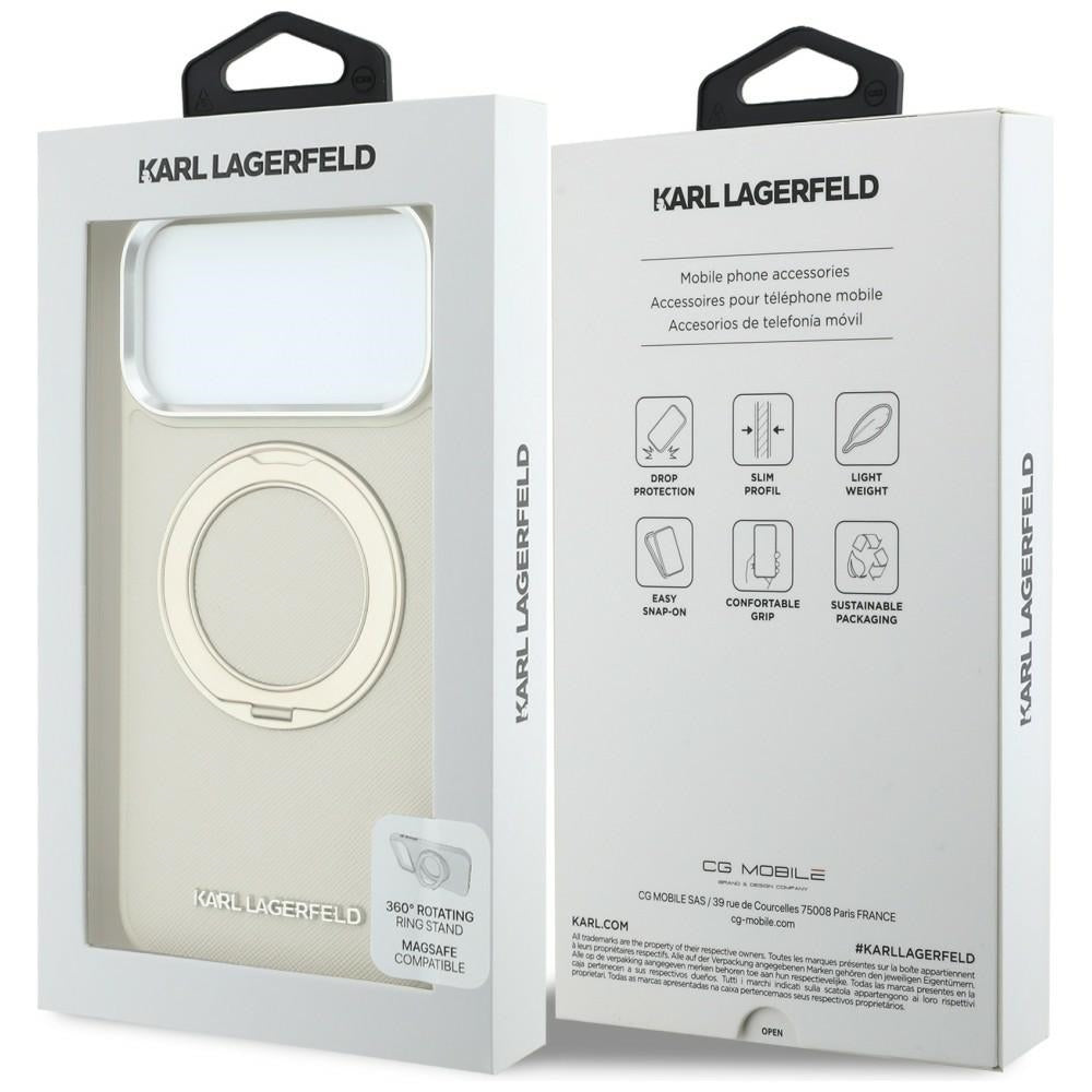 MagSafe Case for Apple iPhone 18 Pro / 17 Pro, Karl Lagerfeld, Ring Stand 360 Saffiano, Beige