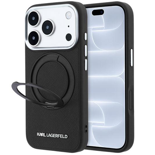 MagSafe tok Apple iPhone 18 Pro / 17 Pro számára, Karl Lagerfeld, Ring Stand 360 Saffiano, Fekete