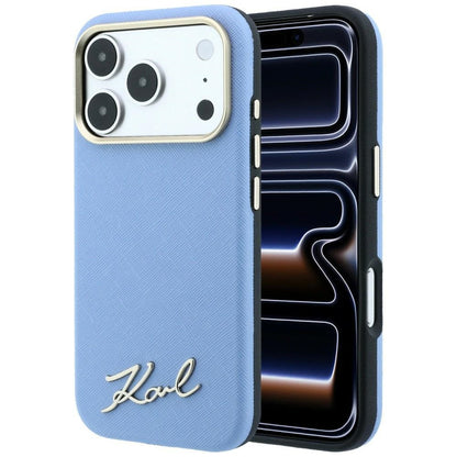 MagSafe tok Apple iPhone 18 Pro / 17 Pro számára, Karl Lagerfeld, Saffiano Small Script fém logó, kék