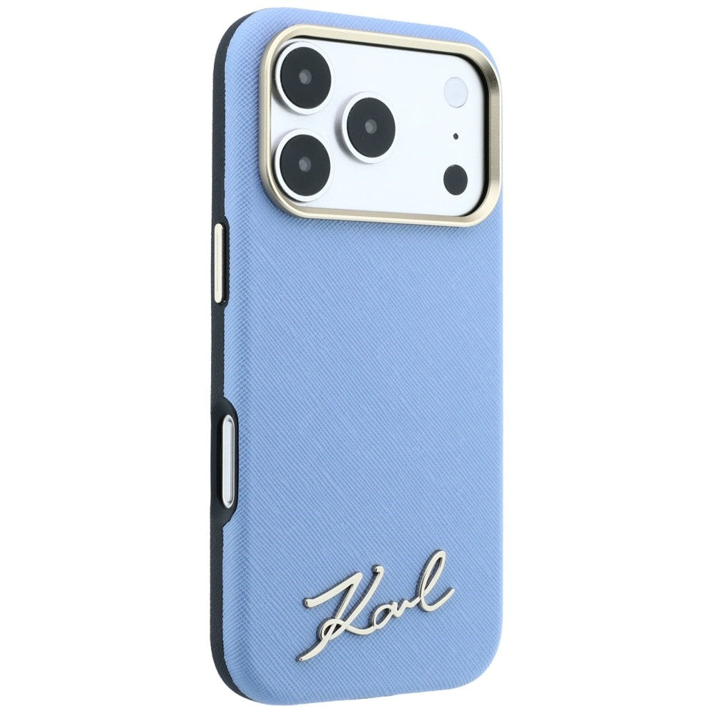 MagSafe tok Apple iPhone 18 Pro / 17 Pro számára, Karl Lagerfeld, Saffiano Small Script fém logó, kék