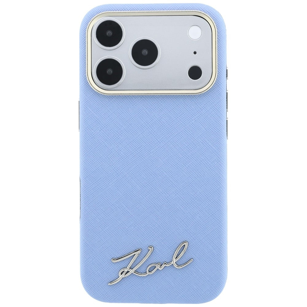 MagSafe tok Apple iPhone 18 Pro / 17 Pro számára, Karl Lagerfeld, Saffiano Small Script fém logó, kék