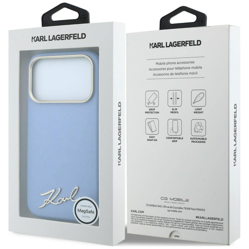 MagSafe tok Apple iPhone 18 Pro / 17 Pro számára, Karl Lagerfeld, Saffiano Small Script fém logó, kék