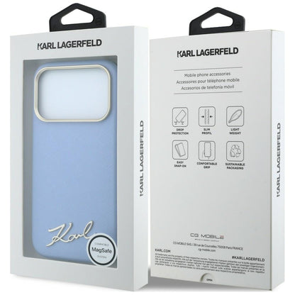 MagSafe tok Apple iPhone 18 Pro / 17 Pro számára, Karl Lagerfeld, Saffiano Small Script fém logó, kék