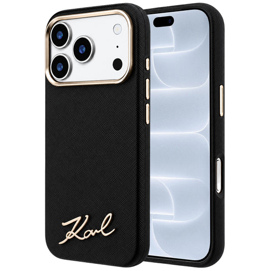 MagSafe tok Apple iPhone 18 Pro / 17 Pro készülékhez, Karl Lagerfeld, Saffiano Small Script fém logóval, fekete