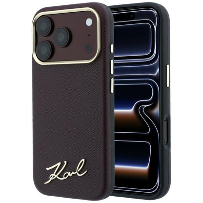 MagSafe tok Apple iPhone 18 Pro / 17 Pro készülékhez, Karl Lagerfeld, Saffiano Small Script fém logóval, bordó