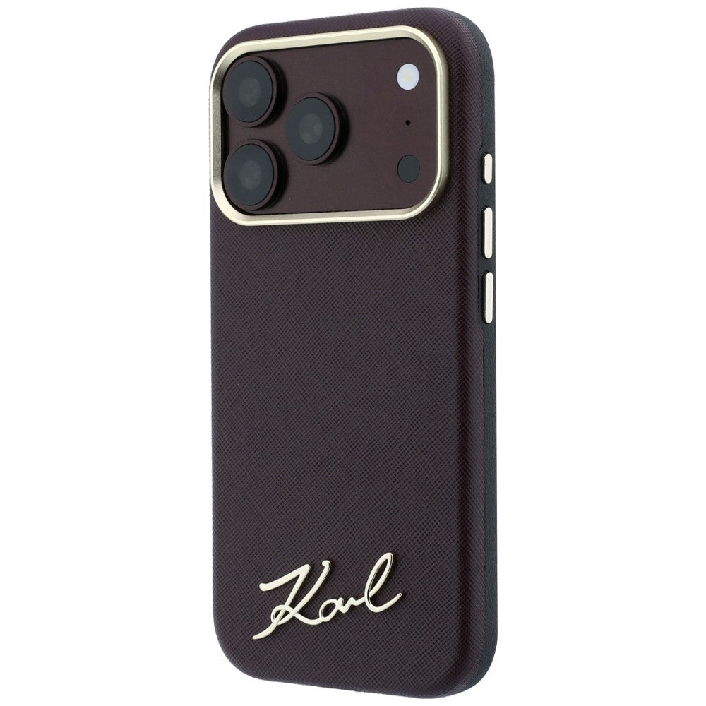 MagSafe tok Apple iPhone 18 Pro / 17 Pro készülékhez, Karl Lagerfeld, Saffiano Small Script fém logóval, bordó