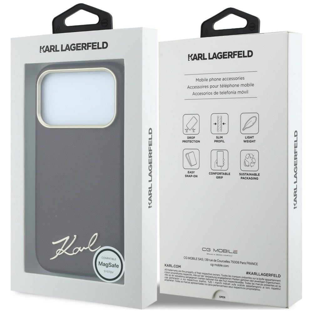 MagSafe tok Apple iPhone 18 Pro / 17 Pro készülékhez, Karl Lagerfeld, Saffiano Small Script fém logóval, bordó