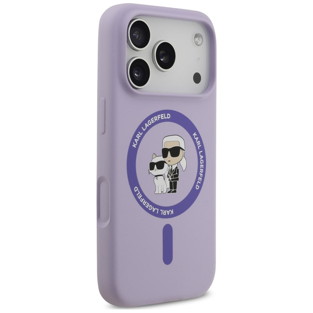 MagSafe Case for Apple iPhone 18 Pro / 17 Pro, Karl Lagerfeld, Silicone Ring Karl & Choupette, Purple