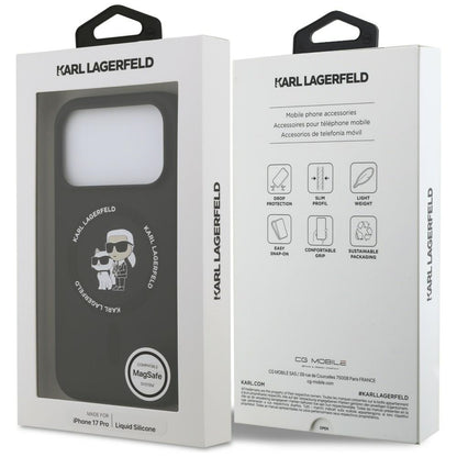 MagSafe Case for Apple iPhone 18 Pro / 17 Pro, Karl Lagerfeld, Silicone Ring Karl & Choupette, Black