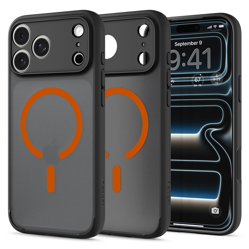 MagSafe tok Apple iPhone 18 Pro / 17 Pro-hoz, Spigen, Ultra Hybrid, Fekete Narancssárga Selyemfényű ACS12162