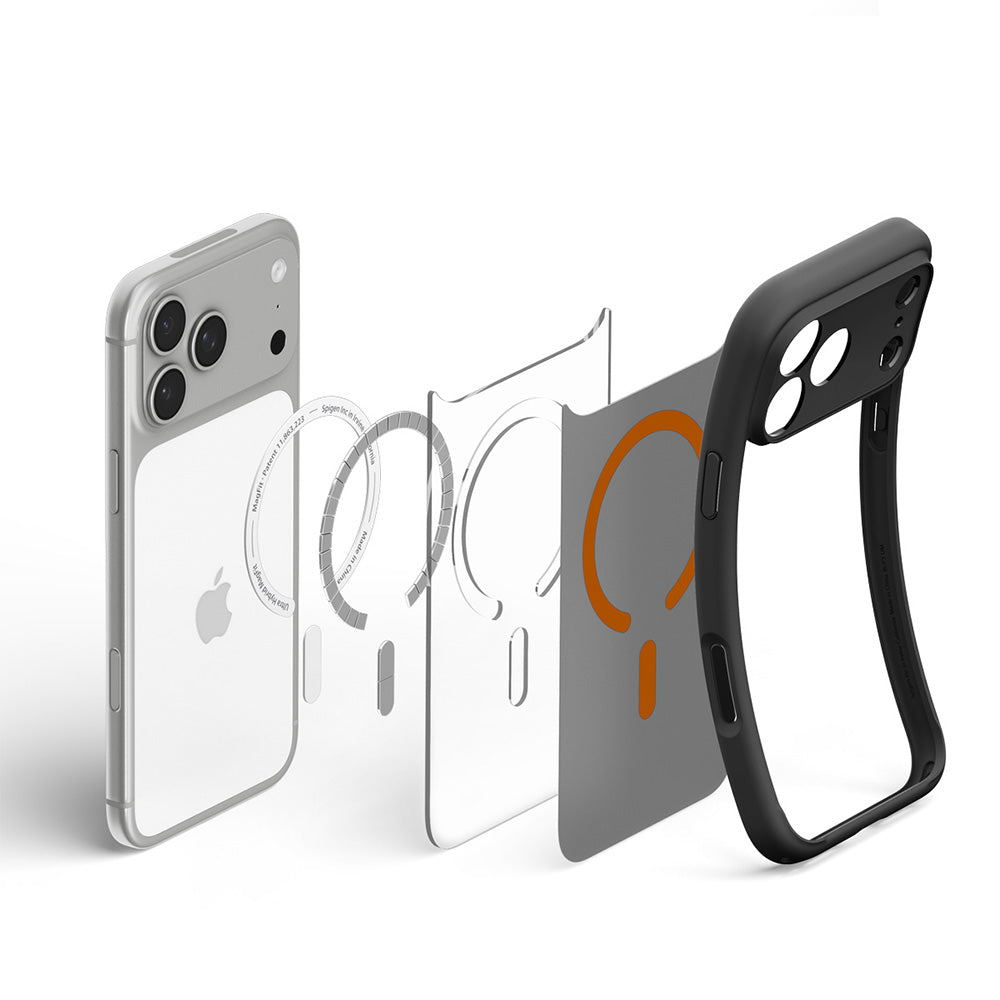 MagSafe tok Apple iPhone 18 Pro / 17 Pro-hoz, Spigen, Ultra Hybrid, Fekete Narancssárga Selyemfényű ACS12162
