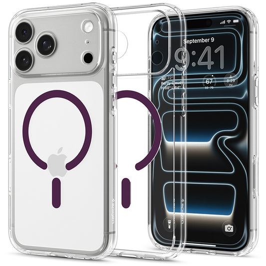 MagSafe tok Apple iPhone 18 Pro / 17 Pro készülékhez, Spigen Ultra Hybrid, átlátszó bordó, ACS12335
