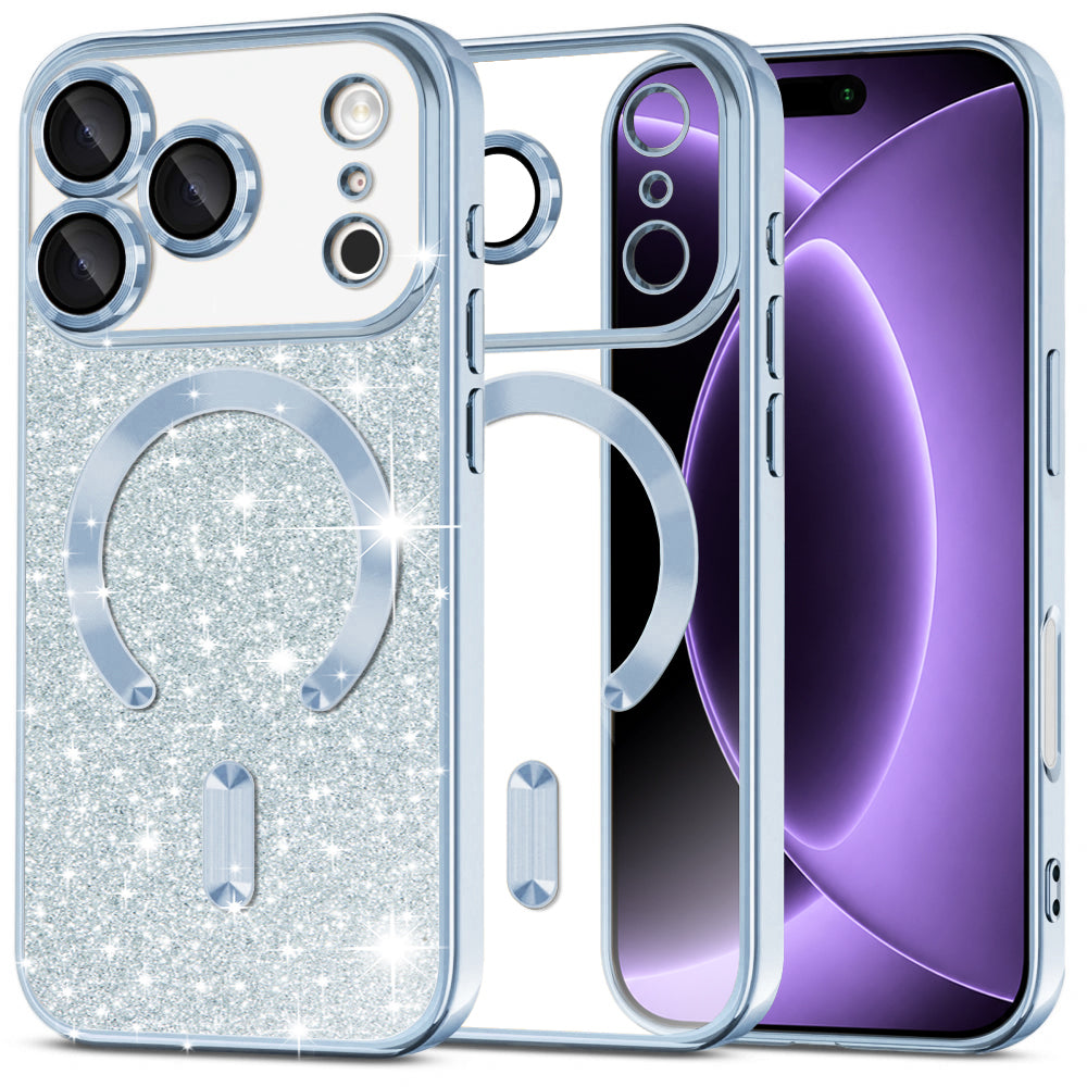 MagSafe tok Apple iPhone 18 Pro / 17 Pro-hoz, Techsuit, Luxury Glitter, Kék