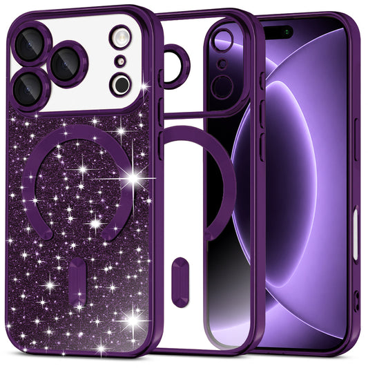 MagSafe tok Apple iPhone 18 Pro / 17 Pro-hoz, Techsuit, Luxury Glitter, Sötét lila