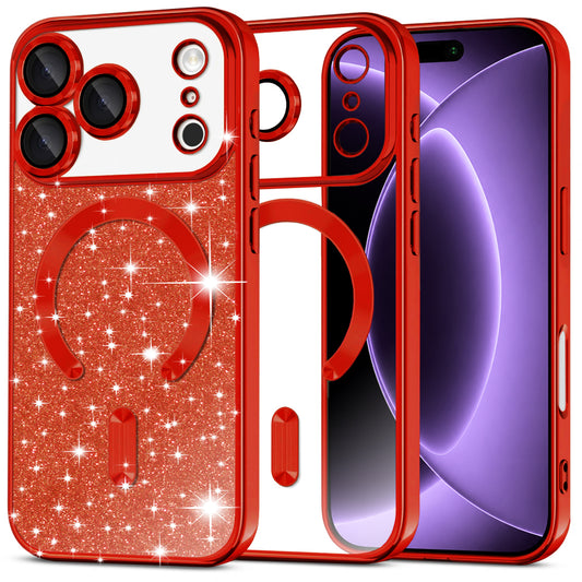MagSafe tok Apple iPhone 18 Pro / 17 Pro-hoz, Techsuit, Luxury Glitter, Piros