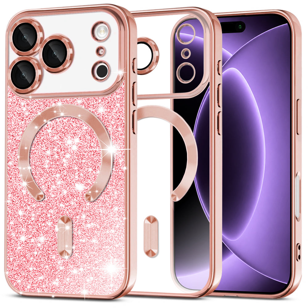 MagSafe tok Apple iPhone 18 Pro / 17 Pro-hoz, Techsuit, Luxury Glitter, Rózsaarany