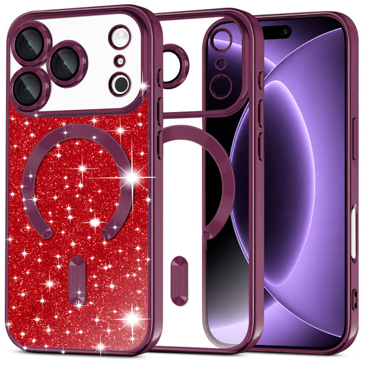 MagSafe tok Apple iPhone 18 Pro / 17 Pro-hoz, Techsuit, Luxury Glitter, Sötét bordó