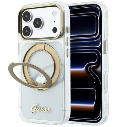 MagSafe tok Apple iPhone 18 Pro-hoz, Guess, Ring Stand Script fém logóval, átlátszó