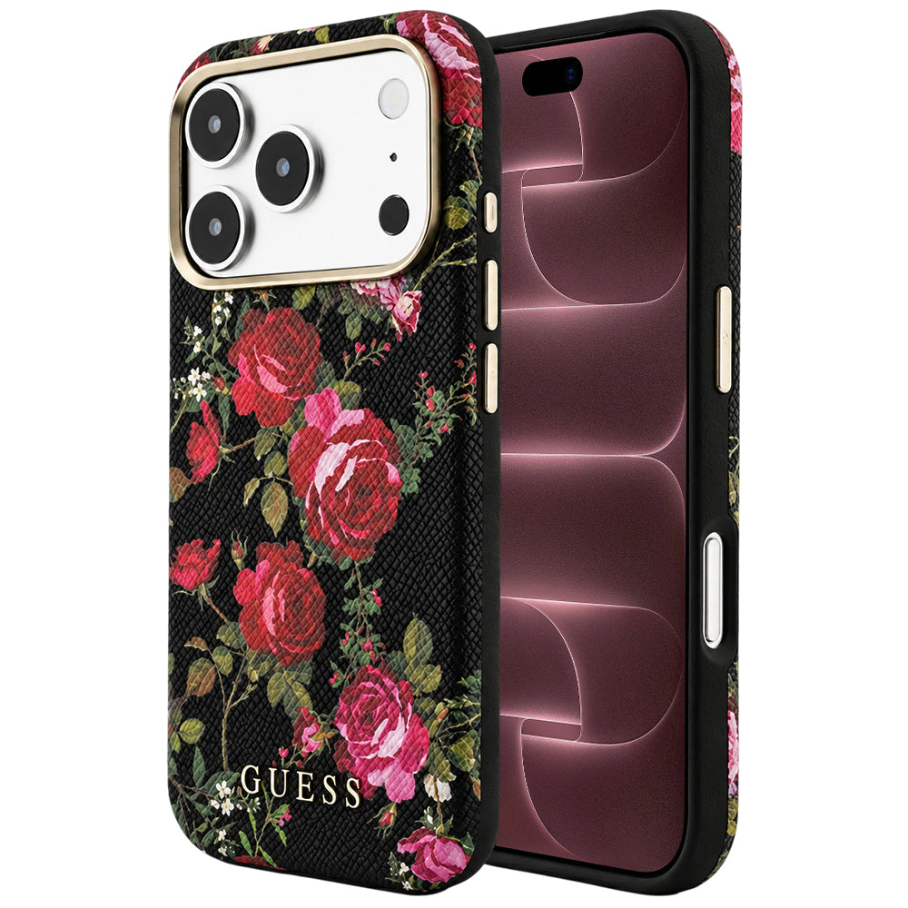MagSafe tok Apple iPhone 18 Pro Max / 17 Pro Max készülékhez, Guess, Blossom Roses Print, fekete