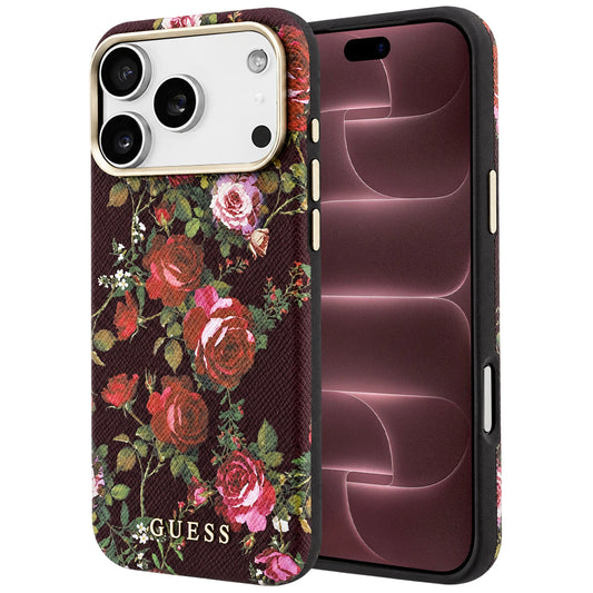 MagSafe tok Apple iPhone 18 Pro Max / 17 Pro Max készülékhez, Guess, Blossom Roses Print, bordó