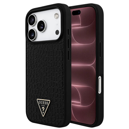 MagSafe tok Apple iPhone 18 Pro Max / 17 Pro Max készülékhez, Guess, Croco Triangle Logo, fekete